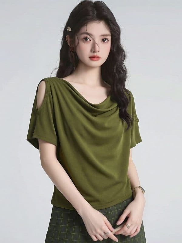 사람들 면 와 사고 방식 2026 여름 흔들다 칼라 반팔 티셔츠 패션 여성 여름 새로운 루즈핏 표지 배 맨위 이미지 3