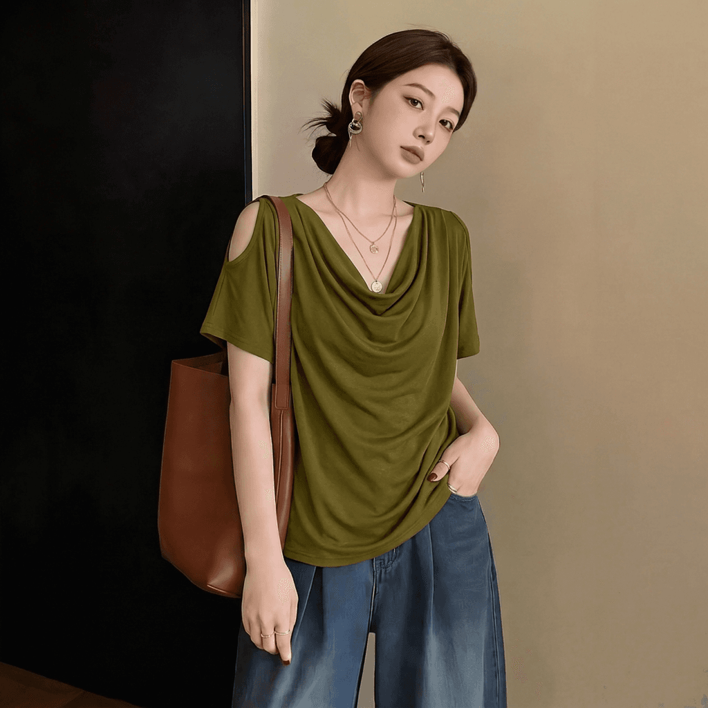 사람들 면 와 사고 방식 2026 여름 흔들다 칼라 반팔 티셔츠 패션 여성 여름 새로운 루즈핏 표지 배 맨위 상세 이미지 4