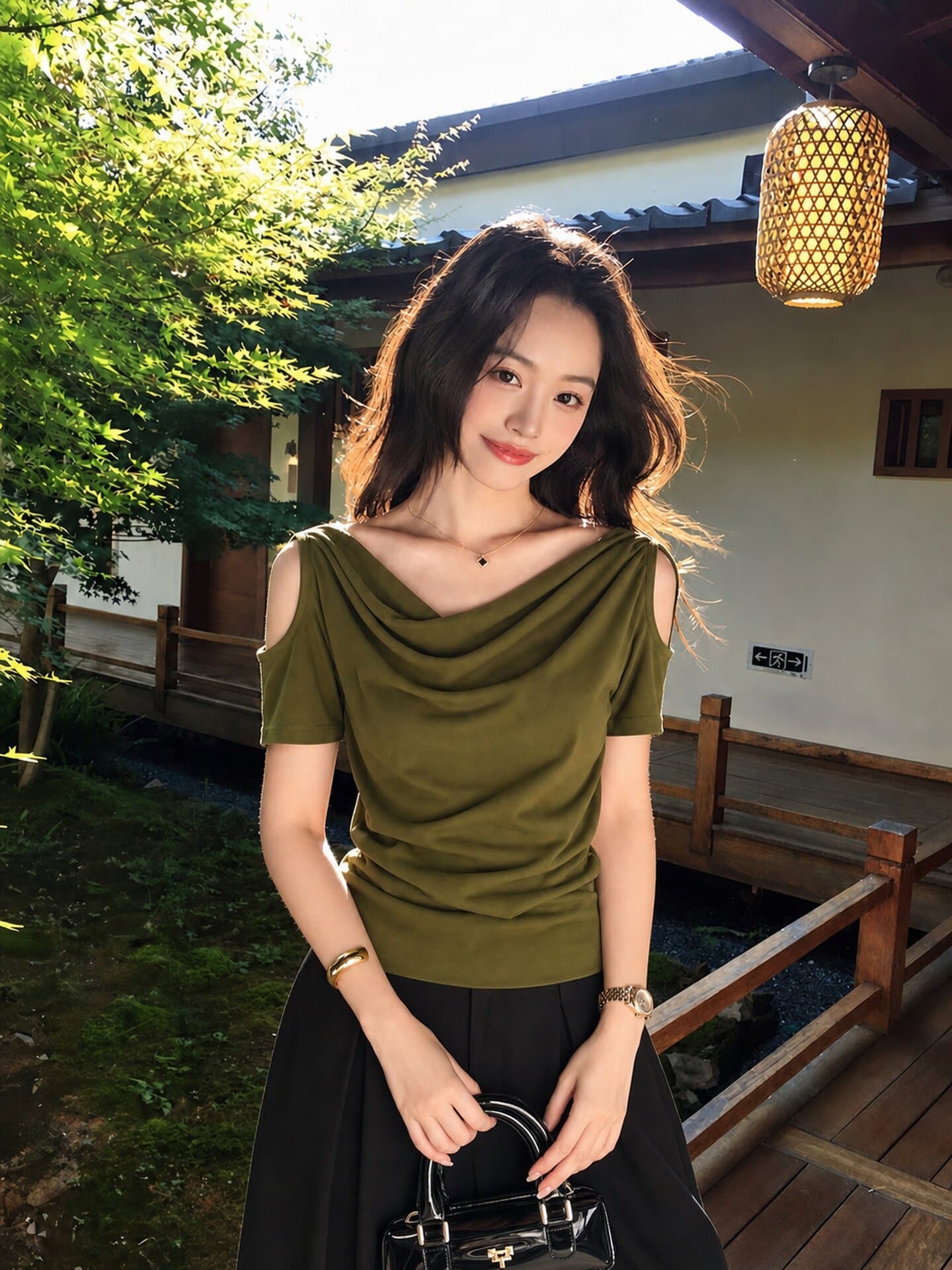 사람들 면 와 사고 방식 빅 사이즈 2026 여름 새로운 흔들다 칼라 오프숄더 반팔 티셔츠 여성 루즈핏 슬림해 보이는 맨위 상세 이미지 6