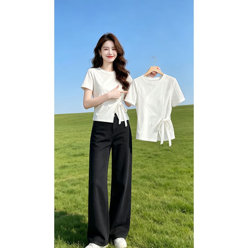32 순면 당겨 프레임 1 1 음식 털 화이트 반팔 루즈핏 티셔츠 여성 26 여름 착용 가져 가라. 고유 한 아름다운 맨위 이미지 2