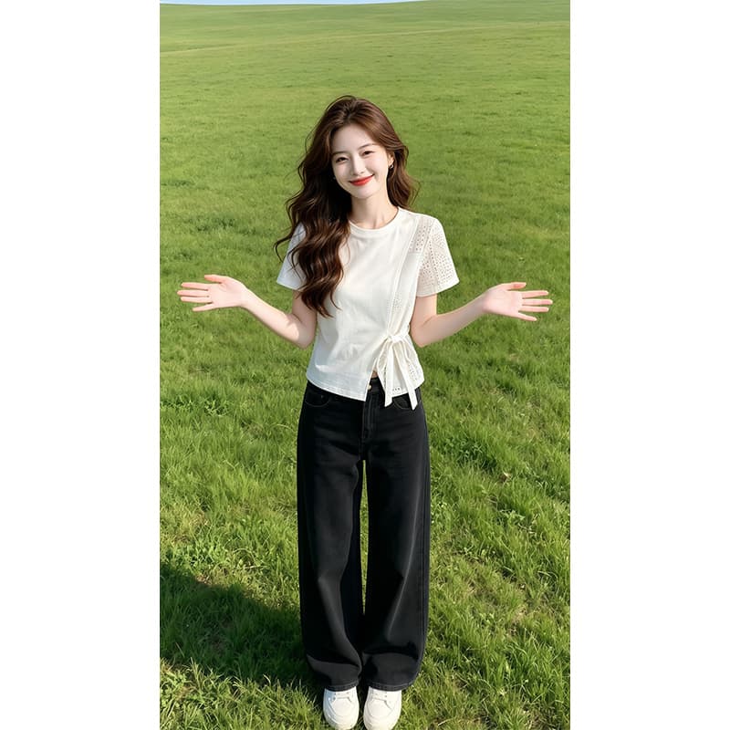 32 순면 당겨 프레임 1 1 음식 털 화이트 반팔 루즈핏 티셔츠 여성 26 여름 착용 가져 가라. 고유 한 아름다운 맨위 상세 이미지 6