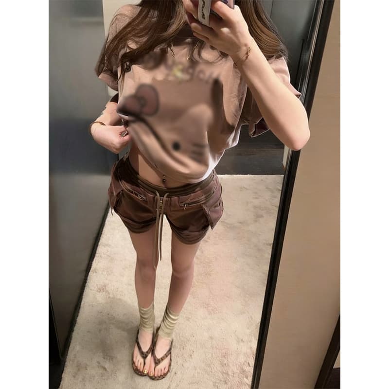 대나무 마디 면 만화 귀여운 고양이 프린트 티셔츠 여성 26 여름 캐주얼 핫걸 바람 루즈핏 반팔 티셔츠 맨위 상세 이미지 6