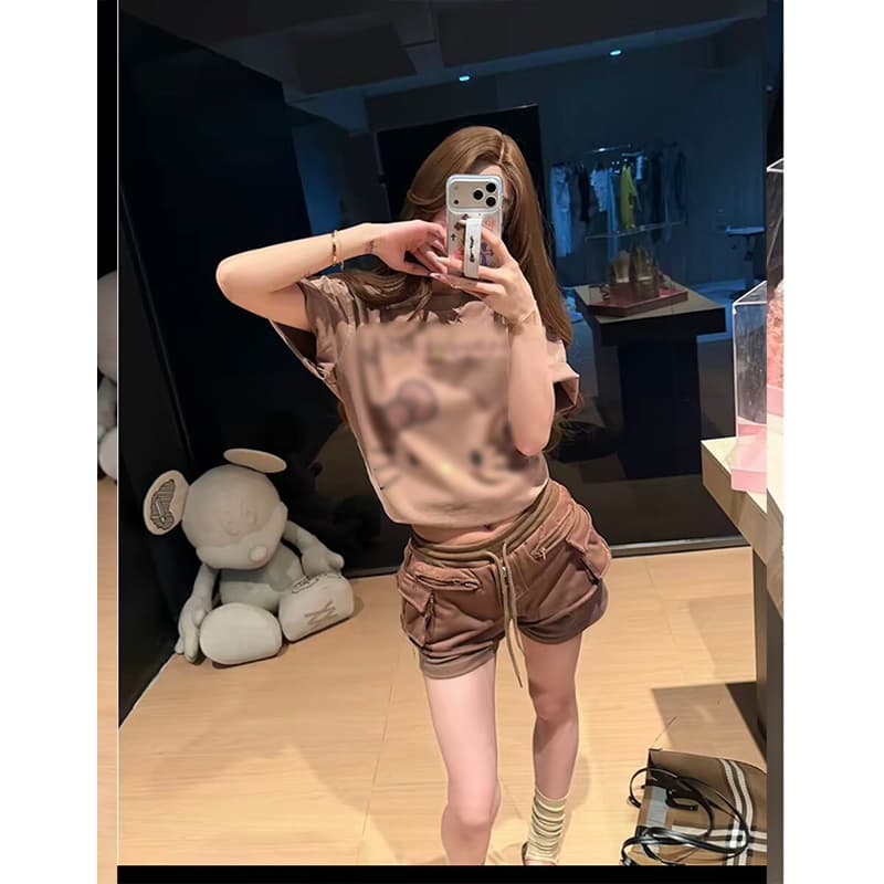 대나무 마디 면 만화 슈퍼 귀여운 고양이 프린트 레트로 티셔츠 여성 느긋한 바람 루즈핏 반팔 티셔츠 맨위 이미지 2