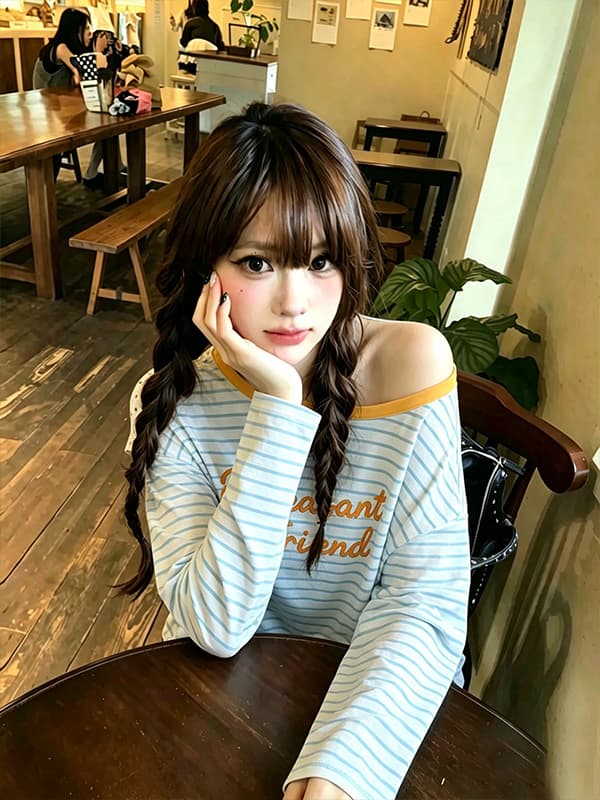 한 부서 블루 화이트 스트라이프 알파벳 긴팔 맨위 티셔츠 여성 26 여름 새로운 루즈핏 슬림해 보이는 느긋한 캐주얼 티셔츠 상세 이미지 3