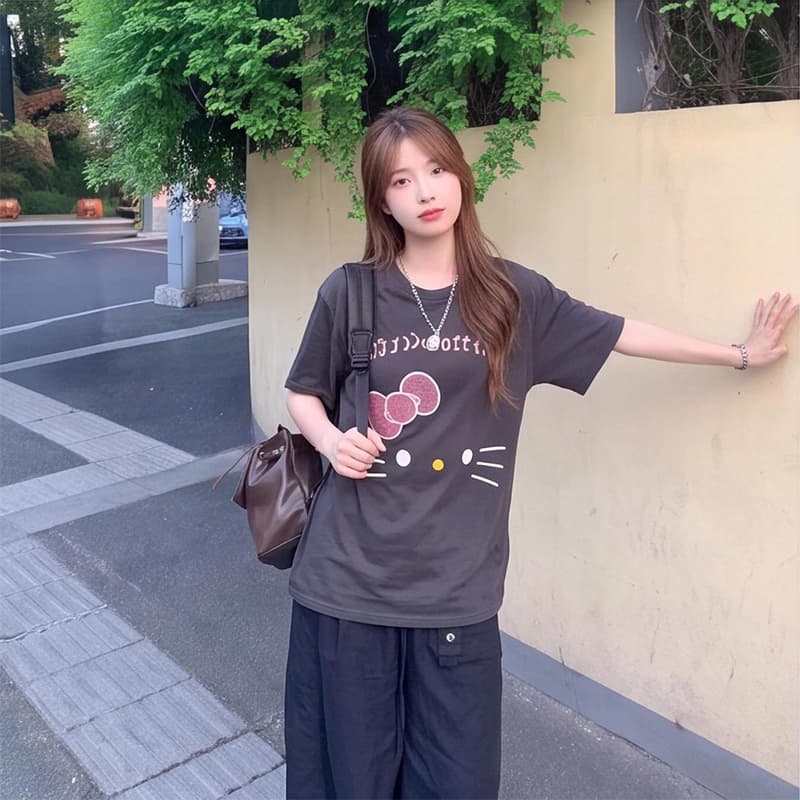 대나무 마디 면 한국 스타일 귀여운 만화 프린트 맨위 티셔츠 캐주얼 26 여름 새로운 반팔 루즈핏 슬림해 보이는 티셔츠 상세 이미지 3