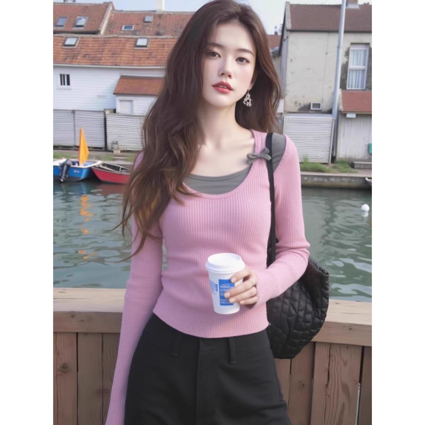 유럽 상품 패션 레트로 알파벳 프린트 없음 모자 라운드 넥 후드티 여성 가을 느긋한 바람 루즈핏 다용도 긴팔 맨위