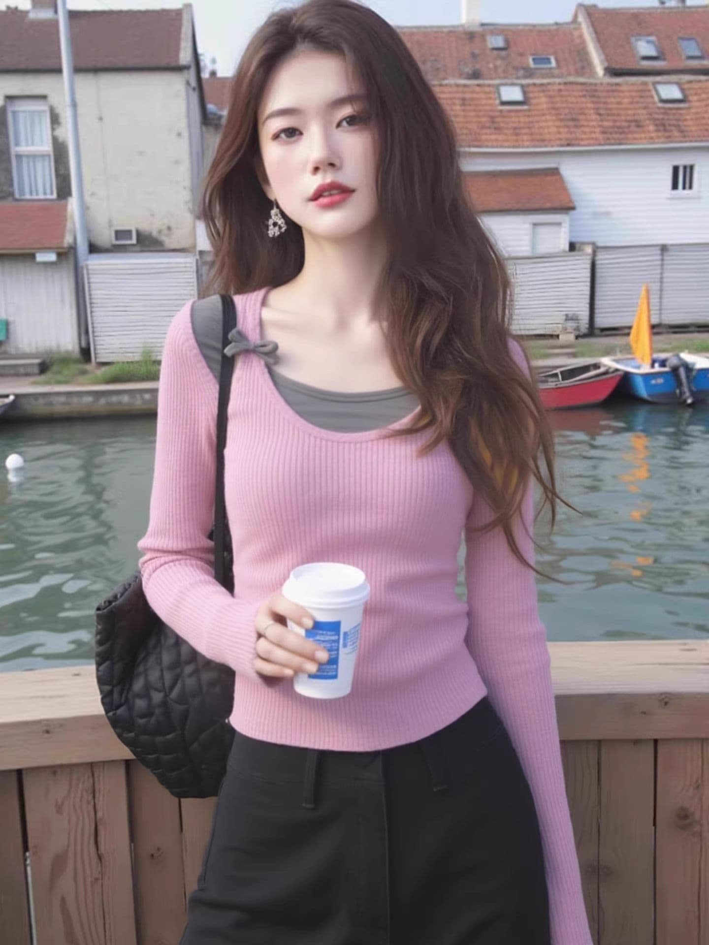 유럽 상품 패션 레트로 알파벳 프린트 없음 모자 라운드 넥 후드티 여성 가을 느긋한 바람 루즈핏 다용도 긴팔 맨위 상세 이미지 4