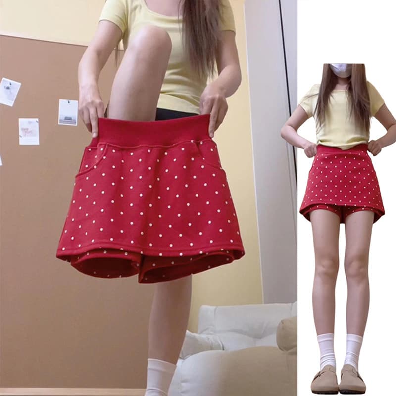 남자 바 면 220g 레트로 도트 무늬 소녀 센스 반바지 여름 슬림해 보이는 다용도 섹션 노출 방지 몸매 가꾸기 치마바지