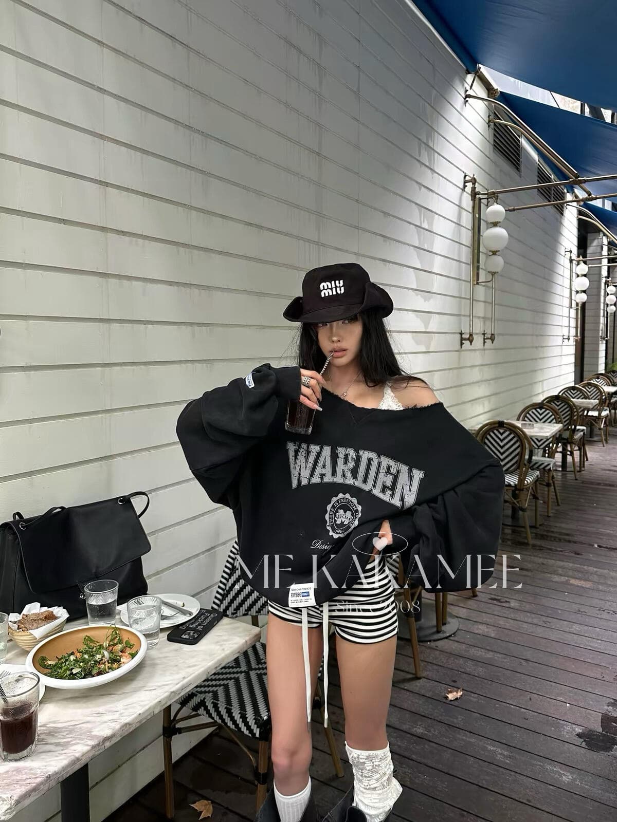 남자 바 면 아메리칸 핫걸 바람 페이크 레이어드 알파벳 프린트 여성 26 가을 새로운 패션 긴팔 오프숄더 맨위 상세 이미지 8