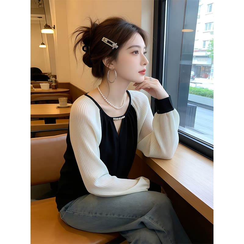 패션 작은 샤넬 스타일 긍정적 인 어깨 셔츠 26 봄 가을 지방 mm 슬림해 보이는 긴팔 기본 셔츠 맨위 상세 이미지 7