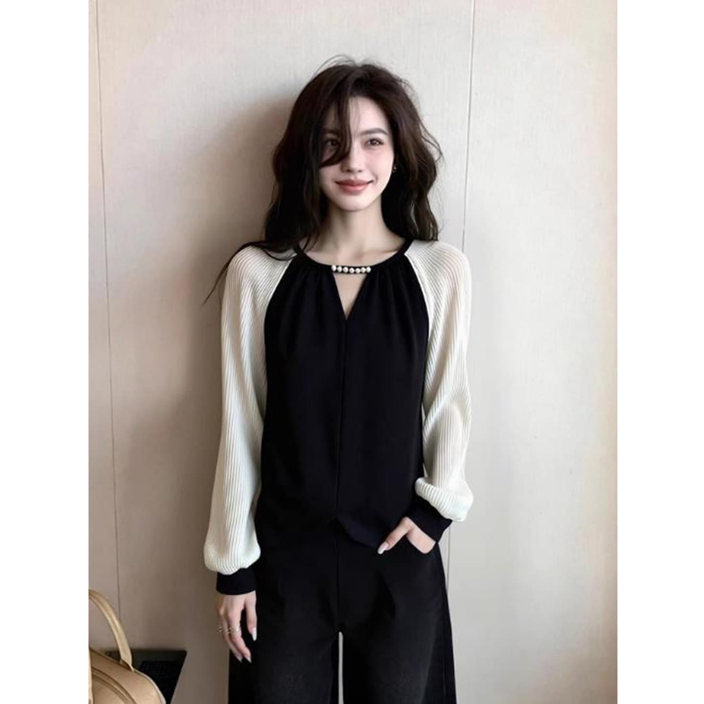 빅 사이즈 여성 의류 프랑스식 디자인 센스 비즈 박기 긴팔 셔츠 26 가을 새로운 만나는 맨위 이미지 3