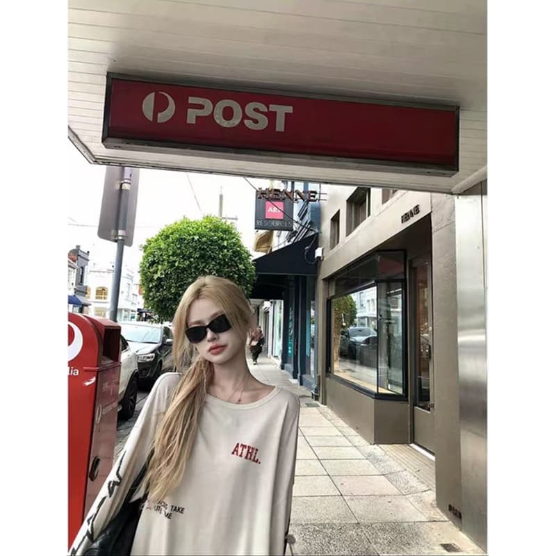 65 라이 경기 서울 35 폴리에스터 섬유 26 새로운 얇고 가벼운 알파벳 프린트 루즈핏 긴팔 티셔츠 블라우스 맨위 상세 이미지 4