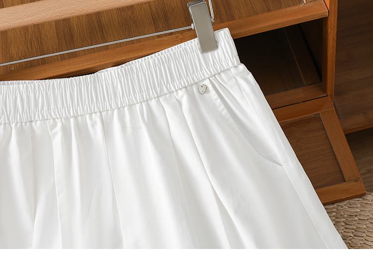 실사 문예 순면 캐주얼 바지 여성 루즈핏 허리밴드 단색 넓은 다리 슬림해 보이는 오부 바지 여름 상세 이미지 15