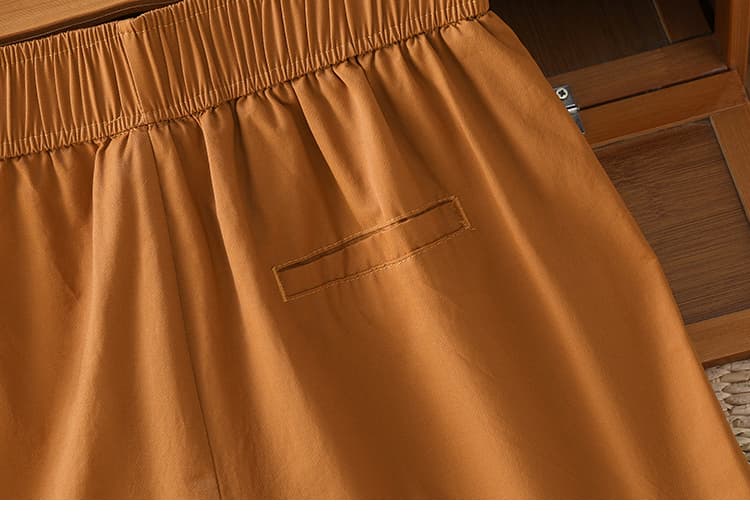 실사 문예 순면 캐주얼 바지 여성 루즈핏 허리밴드 단색 넓은 다리 슬림해 보이는 오부 바지 여름 상세 이미지 28