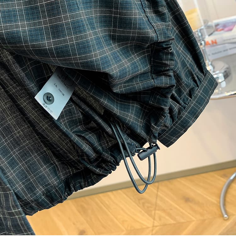 실사 순면 녹색 여성 셔츠 봄 일본식 레트로 캐주얼 맨위 루즈핏 체크무늬 후드 셔츠 상세 이미지 16