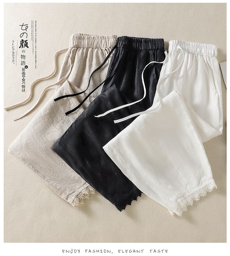 실사 면 린넨 캐주얼 바지 여성 2026 새로운 여름 얇은 스타일 루즈핏 스트레이트 와이드 레그 팬츠 어린이 길이 바지 상세 이미지 12