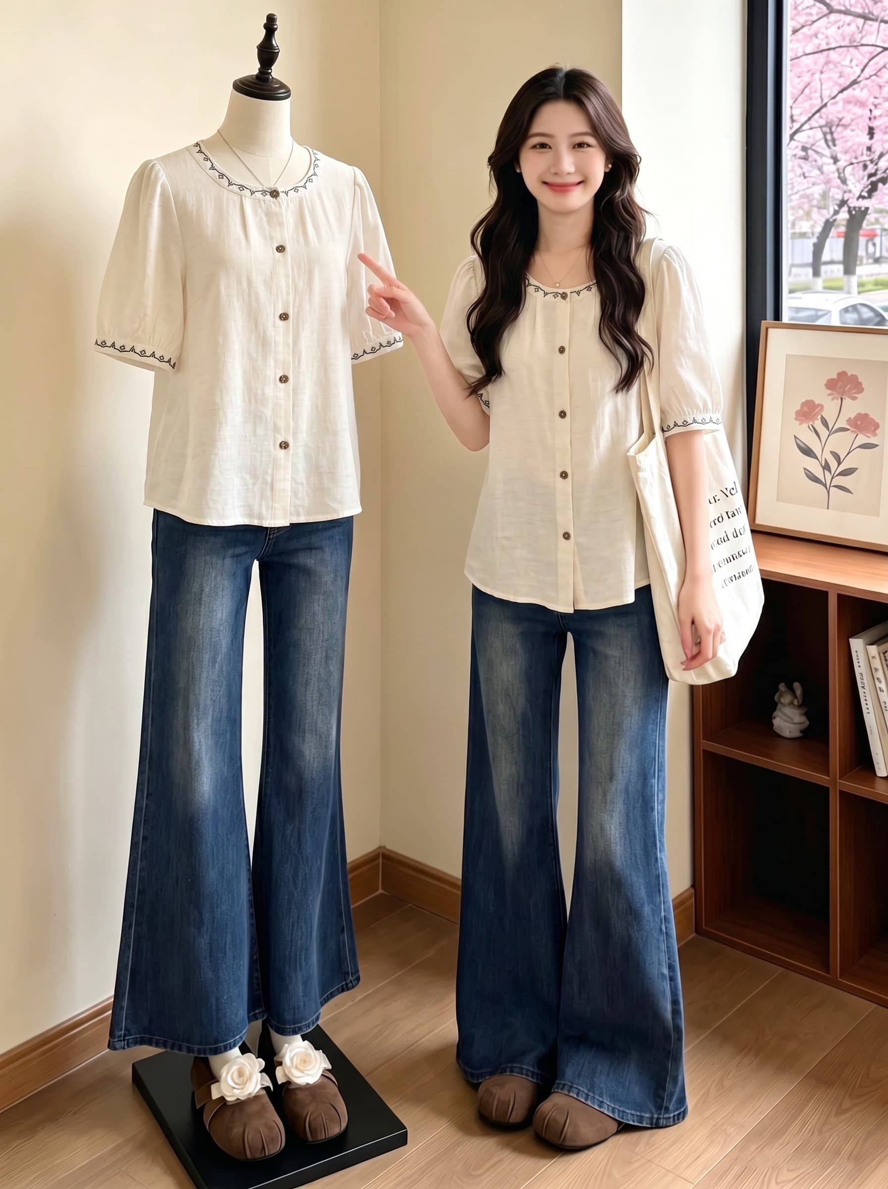 민족 스타일 자수 면 린넨 아마 반팔 여성 셔츠 여름 얇은 스타일 빅 사이즈 지방 mm 루즈핏 표지 배 고급 맨위 이미지 2