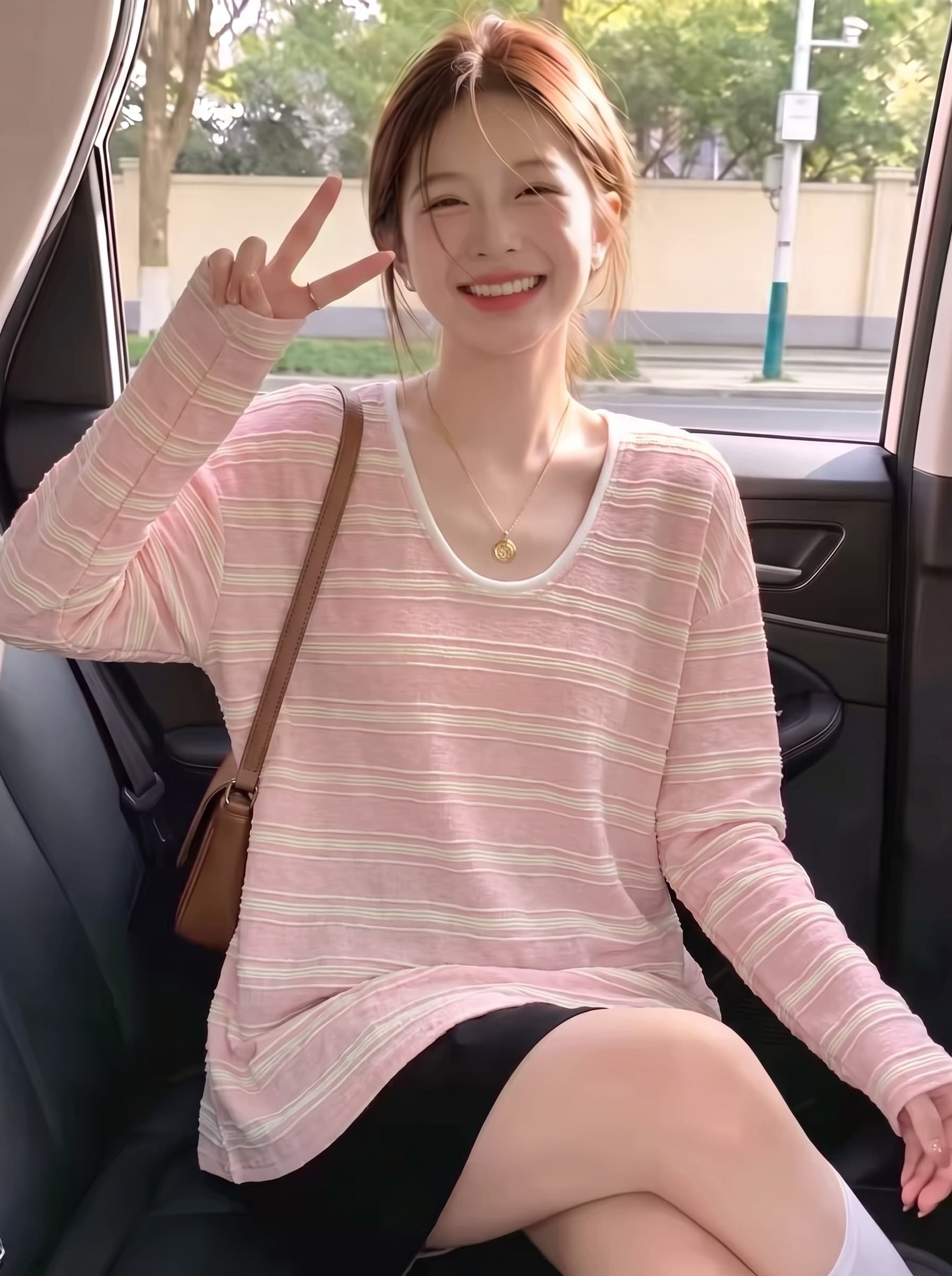 한 부서 느긋한 바람 착용 잡아라. 의류 여성 가을 2026 새로운 루즈핏 다용도 패치워크 색상 스트라이프 니트 긴 소매 티셔츠