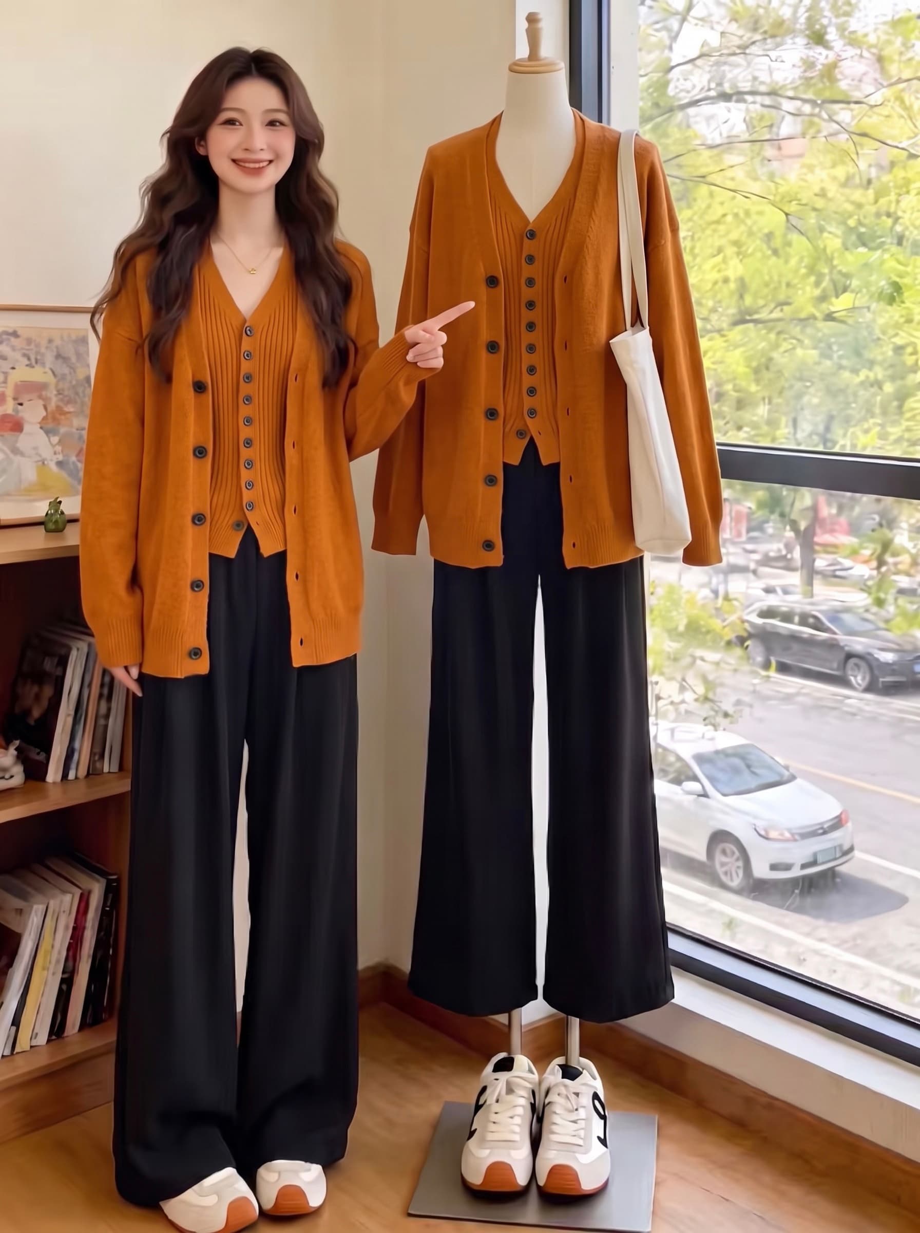 2026 빅 사이즈 가을 겨울 새로운 지방 mm 양모 플리스 두꺼운 조끼 외부 가져 가라. 니트 루즈핏 슬림해 보이는 스웨터 세트 상세 이미지 4