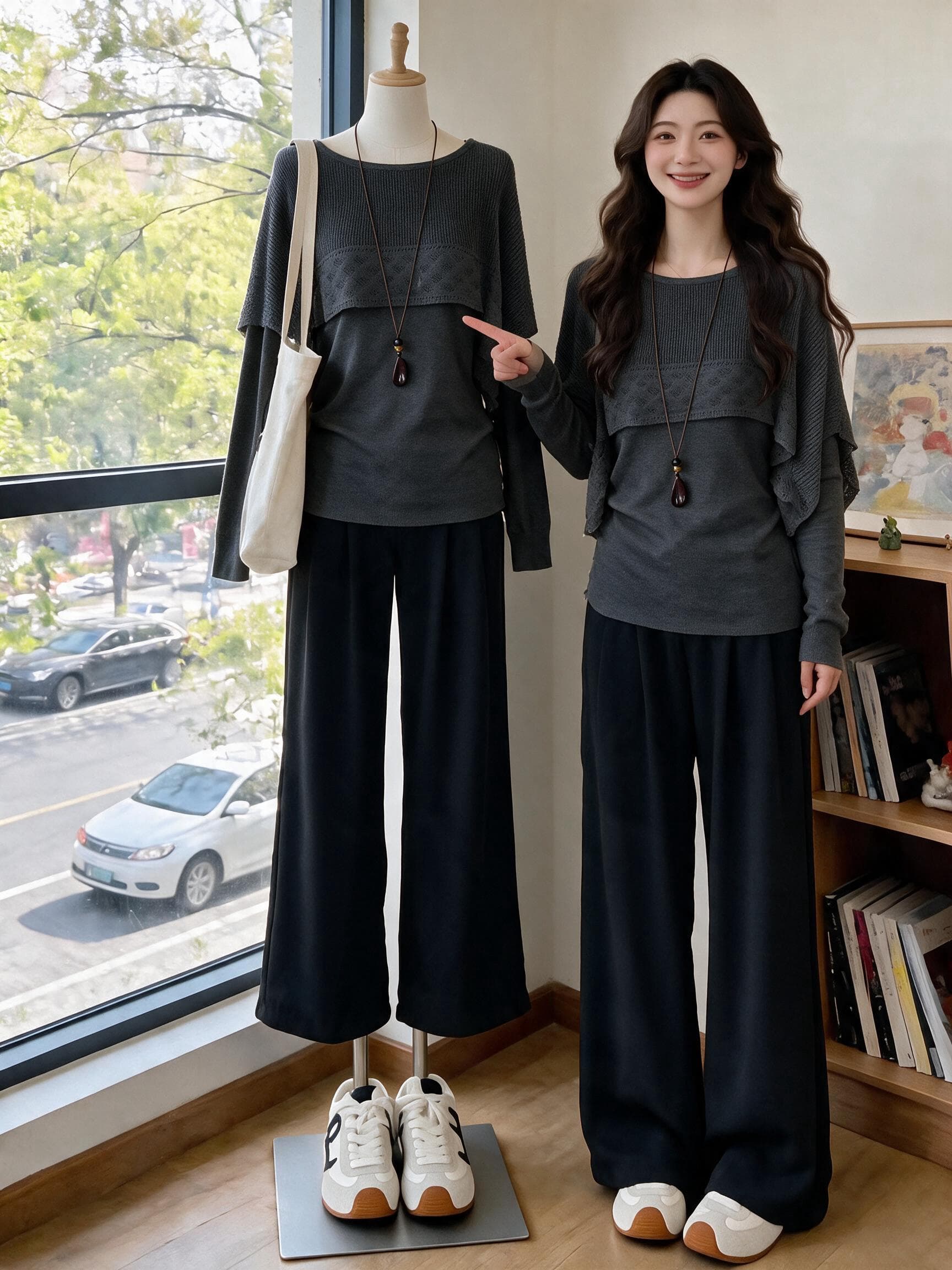 프랑스식 느긋한 바람 홀로우 아웃 프릴 페이크 레이어드 긴팔 니트 스웨터 여성 초기 가을 풀오버 연령 감소 슬림해 보이는 맨위 이미지 2