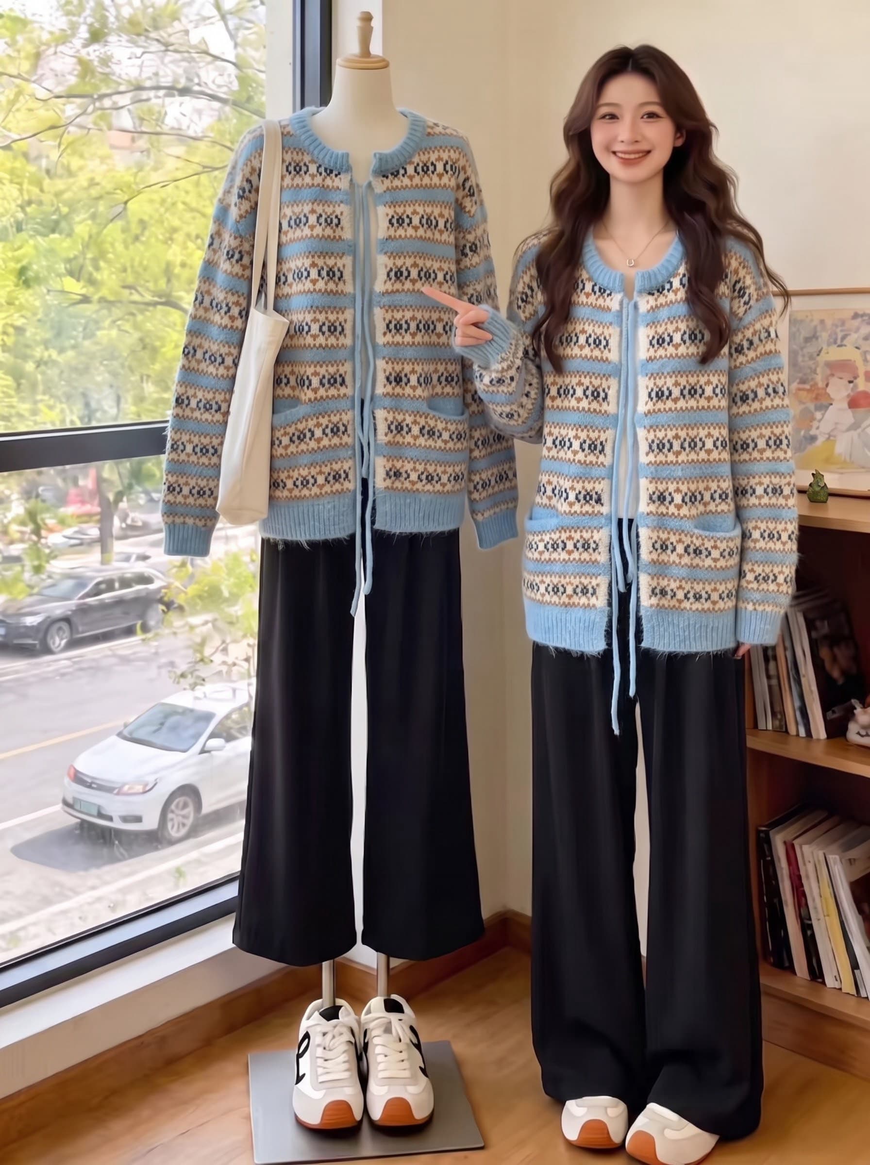 한 부서 귀여운 공정한 섬 무거운 작업 레이스업 니트 오픈 가디건 여성 코트 가을 겨울 부드러운 찹쌀 보온 긴팔 라운드 넥 스웨터 상세 이미지 4