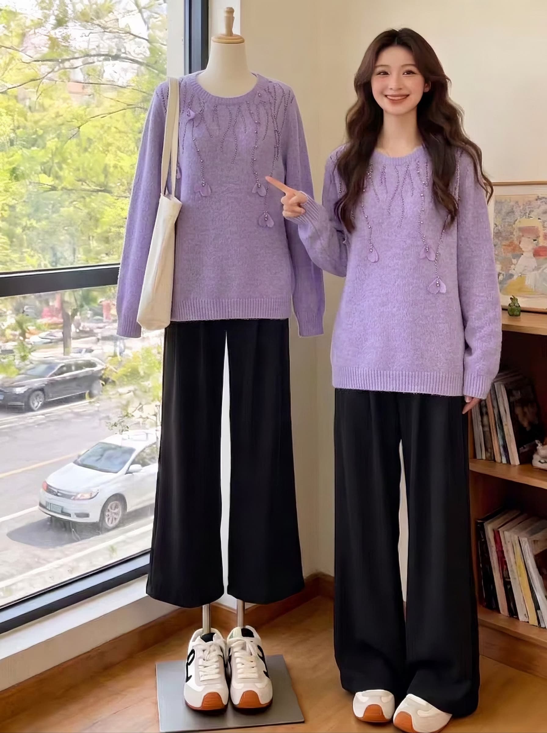 3 차원 꽃 비즈 박기 긴팔 니트 스웨터 여성 2026 가을 빅 사이즈 지방 mm Chic 슬림해 보이는 다용도 연령 감소 맨위 상세 이미지 5