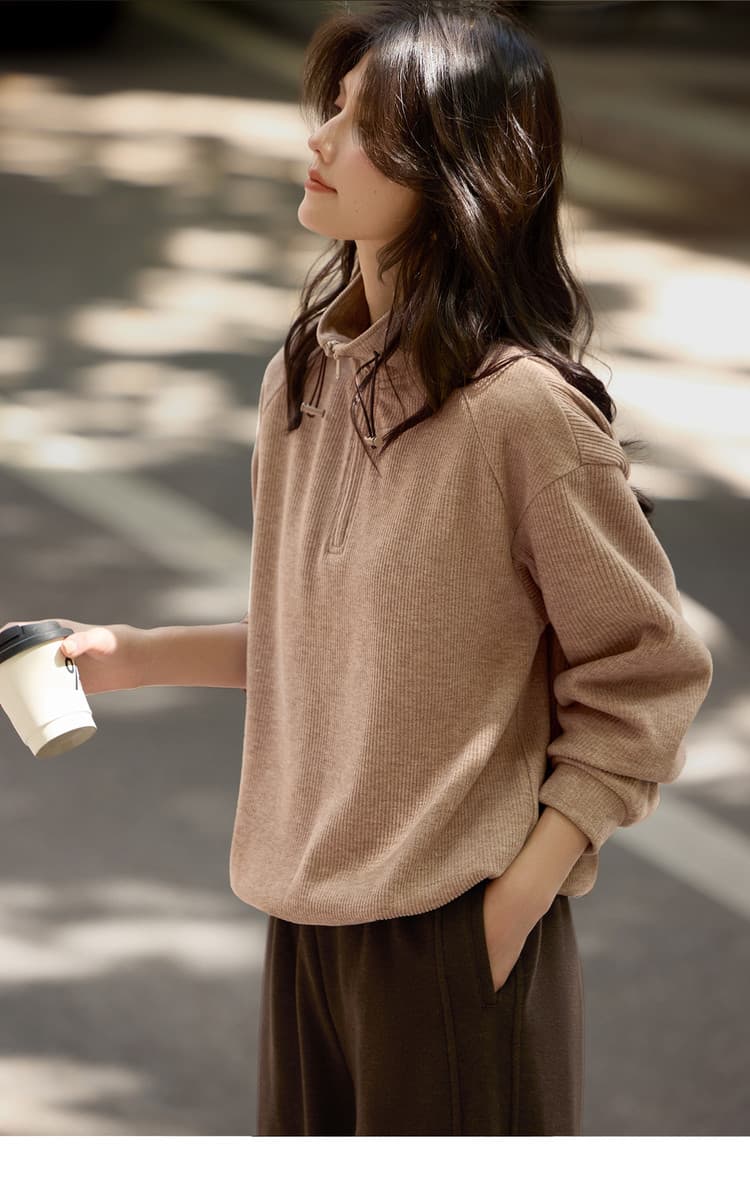플러시 센스 두꺼운 가을 겨울 하프 지퍼 스탠드 칼라 후드티 따뜻한 인사이드 가져 가라. 긴팔 루즈핏 캐주얼 맨위 상세 이미지 16