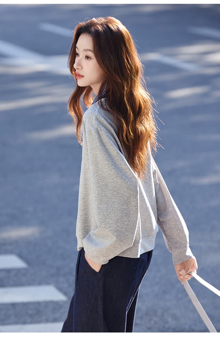 캐주얼 출퇴근 느슨함 센스 패치워크 체크무늬 칼라 후드티 26 년 봄 새로운 품격 다용도 폴로 칼라 맨위 여성 상세 이미지 15