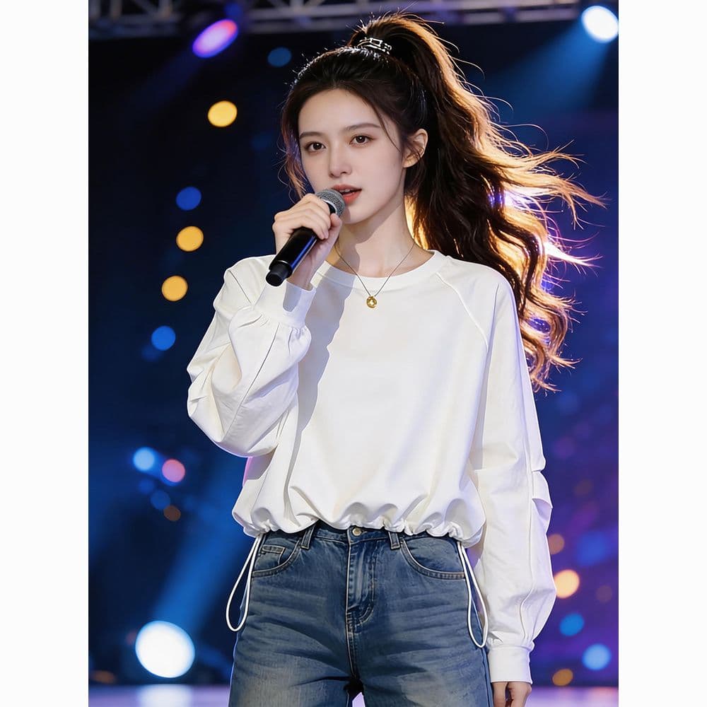 화이트 허리 수축 레이스업 루즈핏 외부 가져 가라. 긴팔 티셔츠 여성 2026 가을 프랑스식 아름다운 아름다운 디자인 센스 맨위 상세 이미지 8