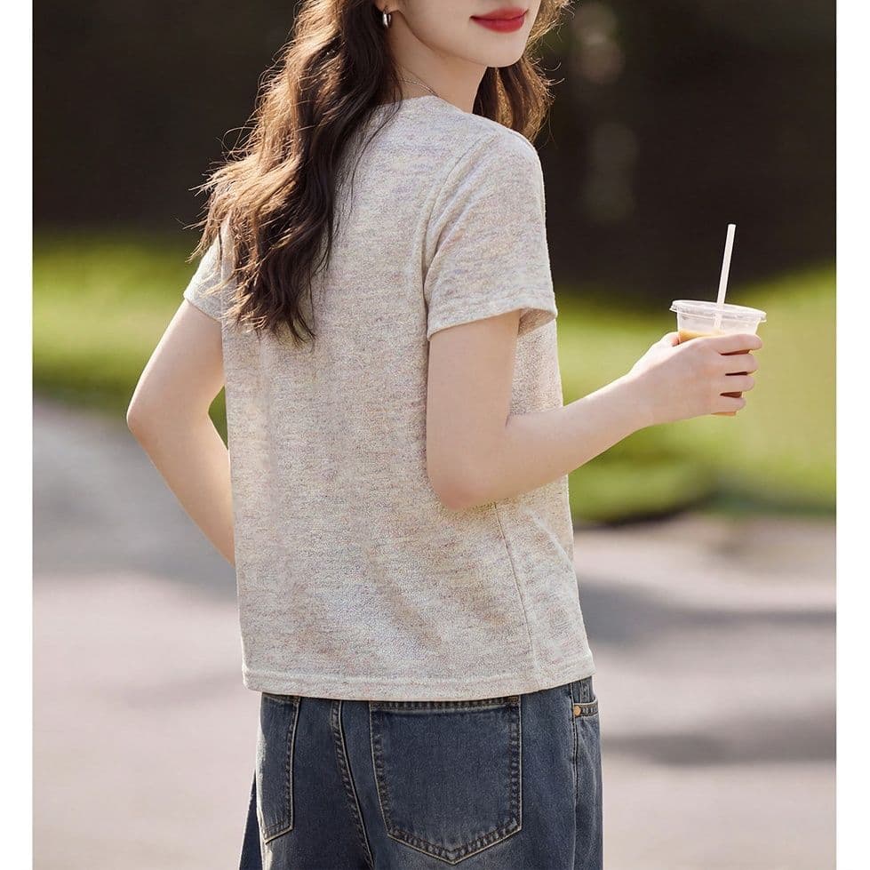 알파벳 프린트 반팔 티셔츠 새로운 루즈핏 슬림해 보이는 연령 감소 다용도 표지 고기 맨위 여성 니트 스웨터 이미지 5