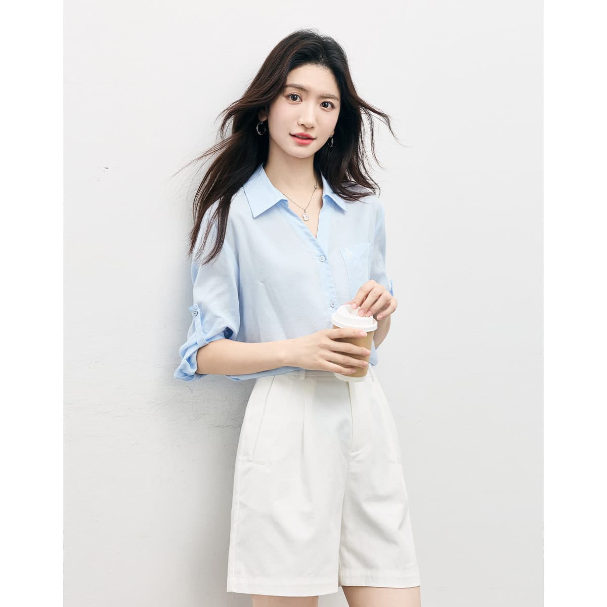 라이 경기 서울 박하 작은 차가운 셔츠 26 출퇴근 캐주얼 v 단어 셔츠 칼라 袢 소매 맨위 이미지 2