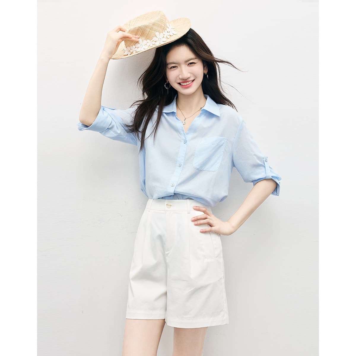 라이 경기 서울 박하 작은 차가운 셔츠 26 출퇴근 캐주얼 v 단어 셔츠 칼라 袢 소매 맨위 이미지 4