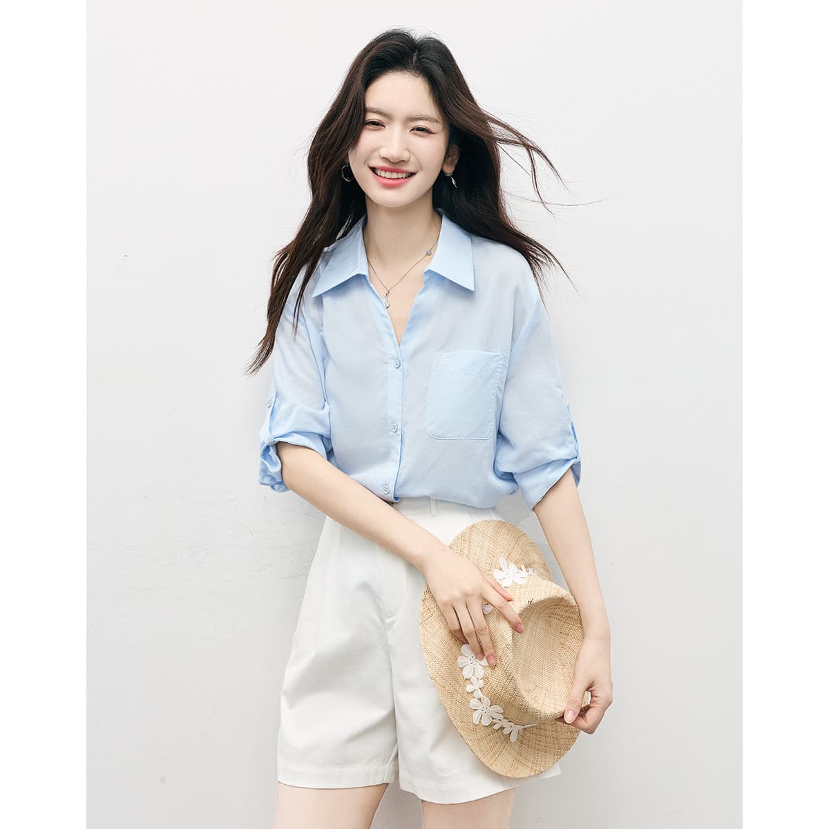 라이 경기 서울 박하 작은 차가운 셔츠 26 출퇴근 캐주얼 v 단어 셔츠 칼라 袢 소매 맨위