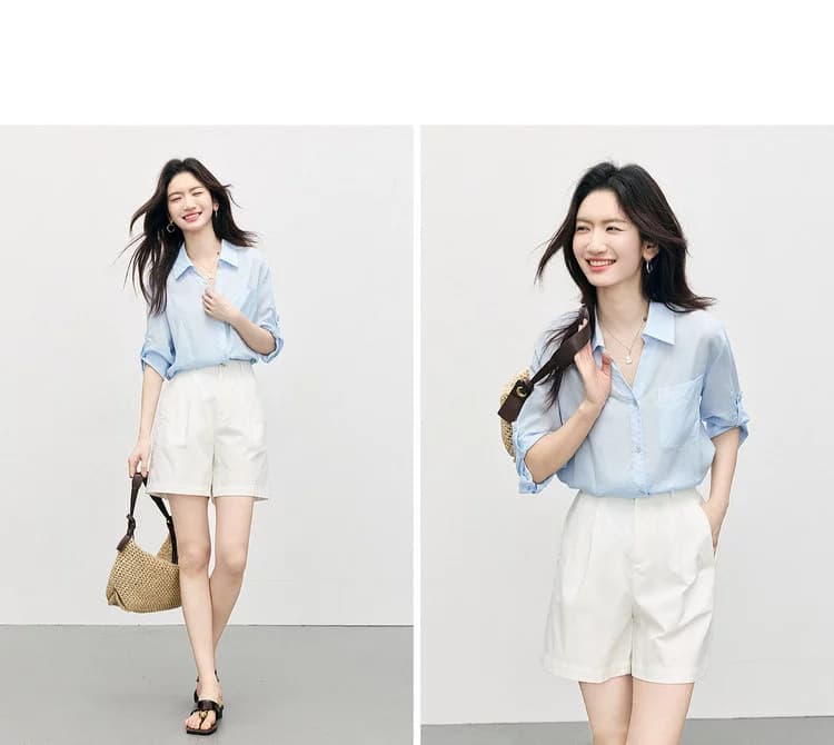 라이 경기 서울 박하 작은 차가운 셔츠 26 출퇴근 캐주얼 v 단어 셔츠 칼라 袢 소매 맨위 상세 이미지 12