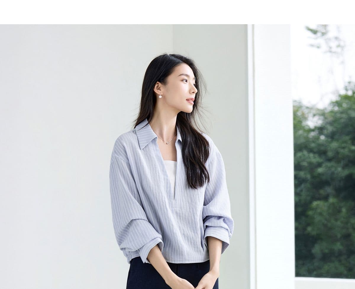직업 신청 계절 고급 페이크 레이어드 셔츠 2026 가을 여성 의류 패치워크 배색 스트라이프 루즈핏 패션 출퇴근 맨위 상세 이미지 17