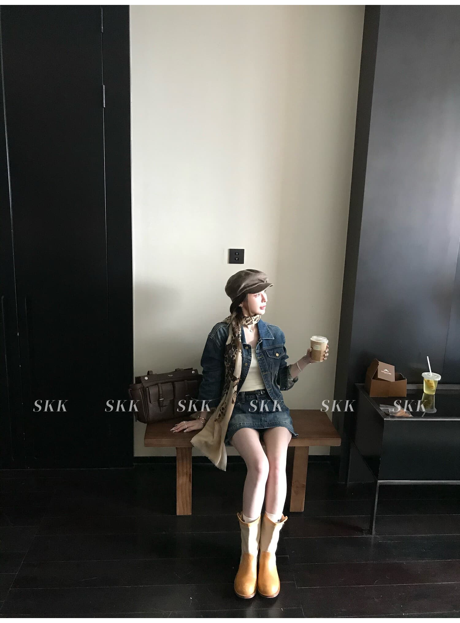 skk store 느슨함 타닌 핫걸 워싱 블루 면 부드러운 느슨함 자기 접촉 데님 재킷 미니 스커트 세트 여성 상세 이미지 26