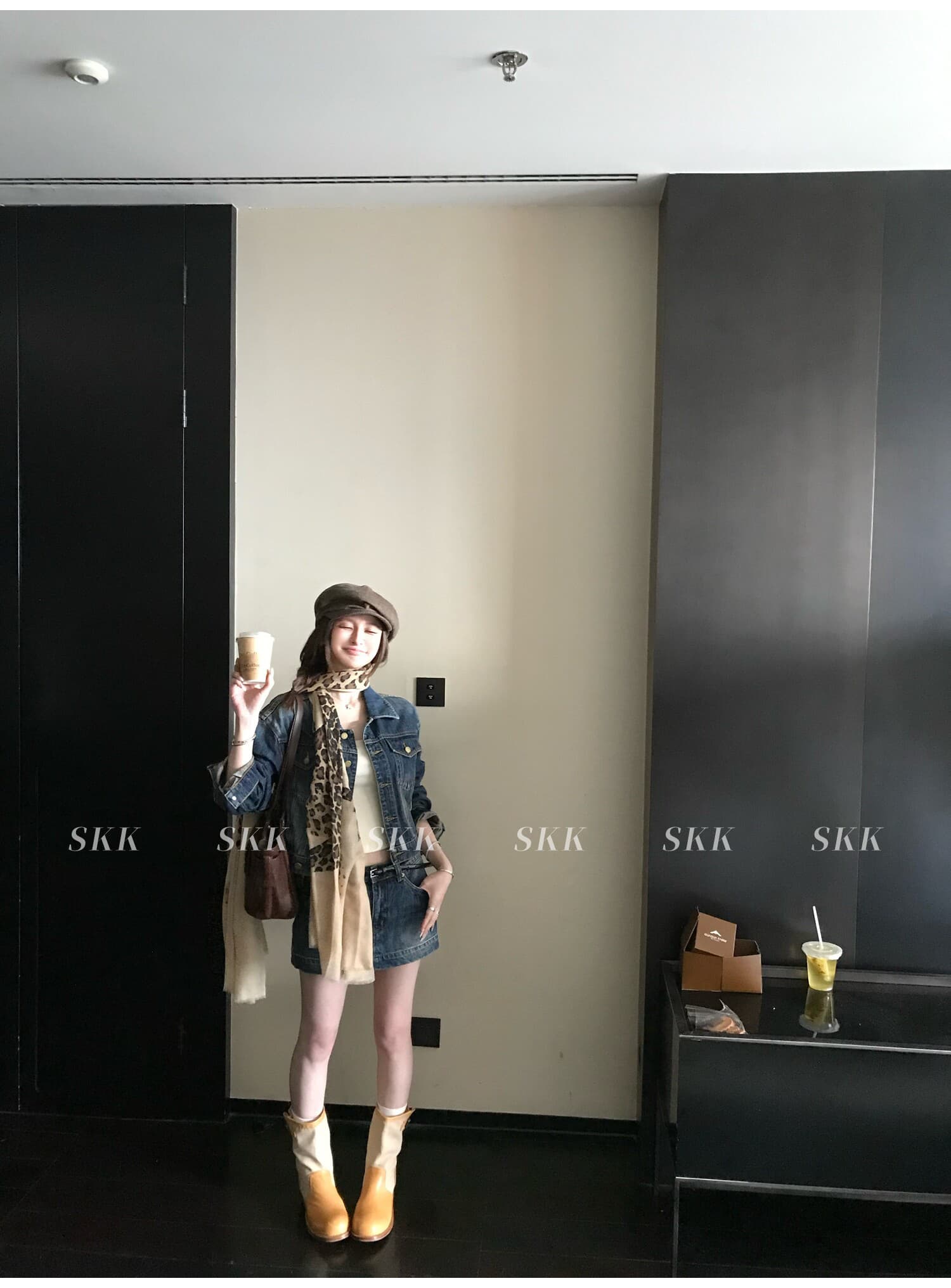 skk store 느슨함 타닌 핫걸 워싱 블루 면 부드러운 느슨함 자기 접촉 데님 재킷 미니 스커트 세트 여성 상세 이미지 43