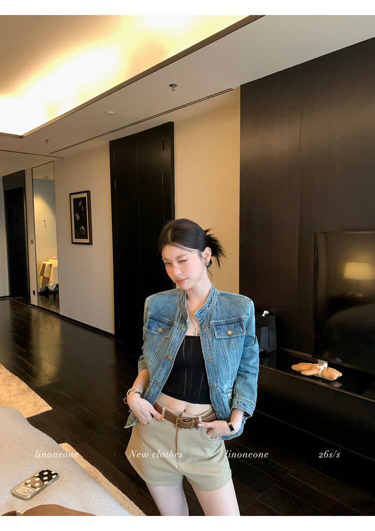 linoneone 반항적 인 아메리칸 무거운 작업 워싱 마 오래된 편안함 면 100% 파란색 데님 재킷 재킷 경량 상세 이미지 4