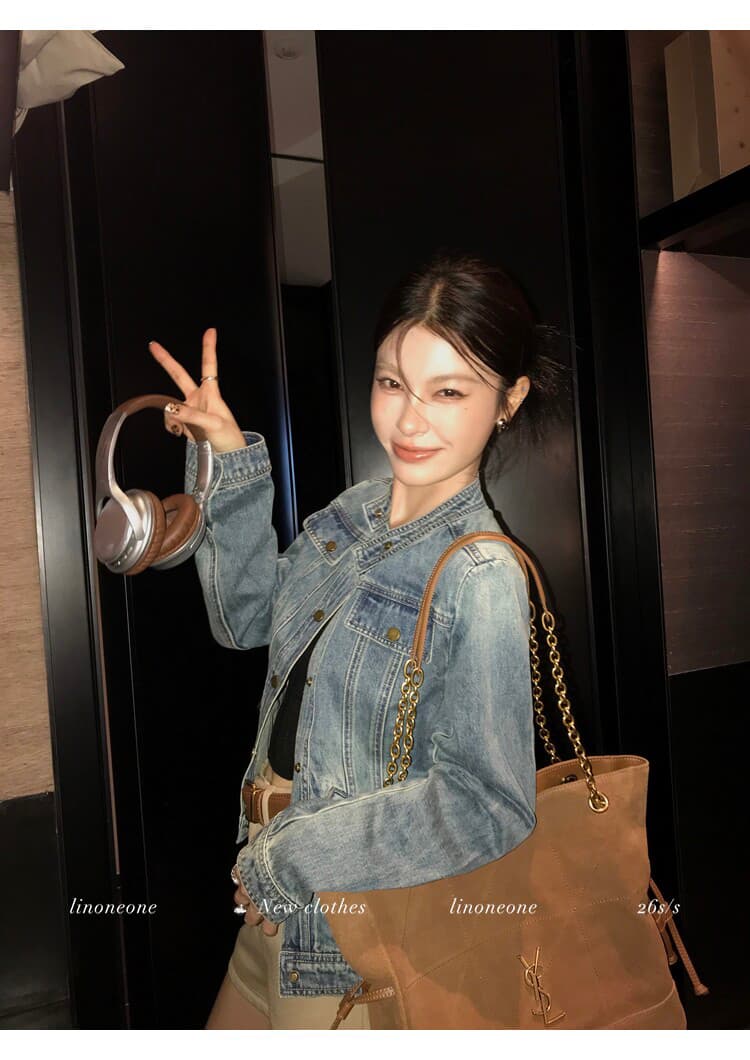 linoneone 반항적 인 아메리칸 무거운 작업 워싱 마 오래된 편안함 면 100% 파란색 데님 재킷 재킷 경량 상세 이미지 6