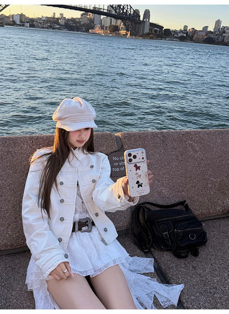 tongiiuu 레트로 나폴레옹 금속 이중 버튼 나이트 쇼트 스타일 캐주얼 데님 재킷 여성 코트 가을 상세 이미지 8