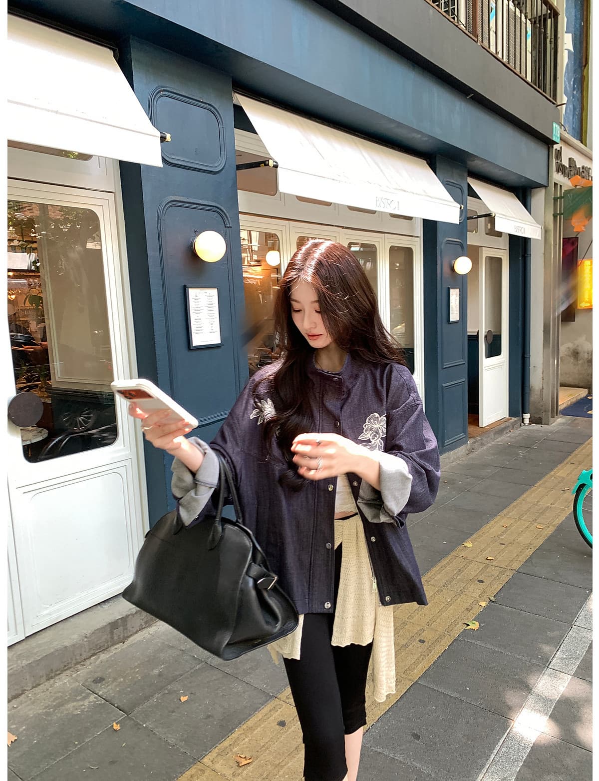 여름 시 면 사선 무늬 무거운 작업 꽃무늬 자수 원색 데님 여성 코트 이른 가을 스탠드 칼라 가을 어깨 의류 상세 이미지 9