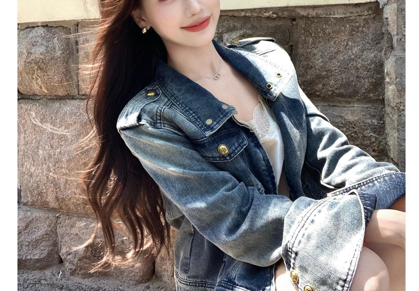첸 여섯 고차 공동 세련된 레트로 워싱 프랑스식 좋은 플래시 디자인 센스 가을 데님 마 오래된 재킷 상세 이미지 8