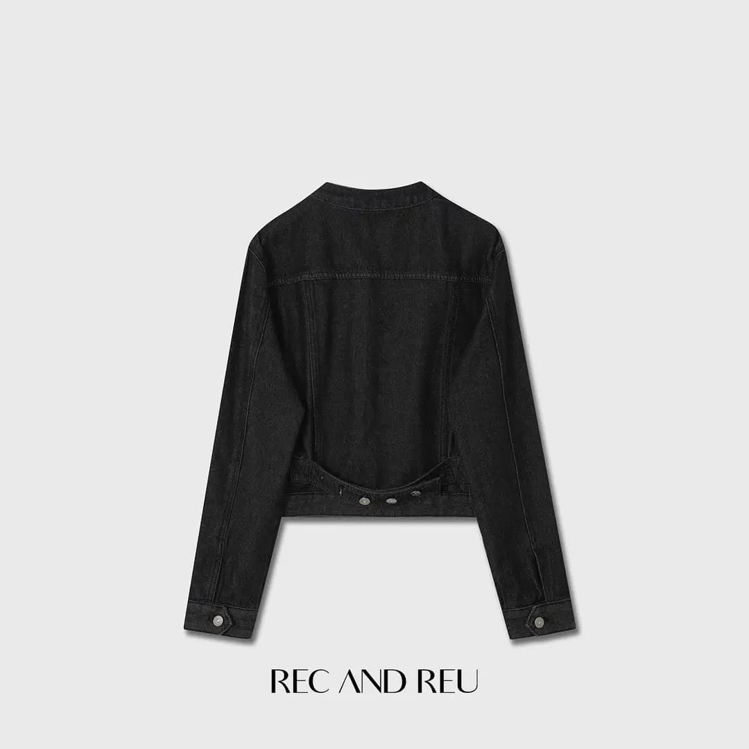 rec and reu 단 닝 데님 깨끗하고 깔끔한 늑골 피부 느낌 작은 스탠드 칼라 단색 색상 디스플레이 슬림 카우보이 바깥 이미지 4