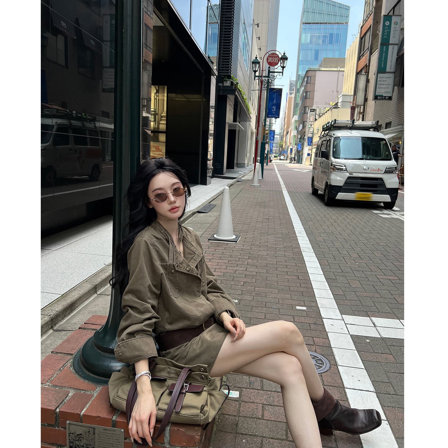 지구 Ouyang 니켈 맛 거리 인생 핫걸 치마 비스듬한 ~까지 분할 vtg 워싱 스탠드 칼라 드레스 벨트 보내기 이미지 5