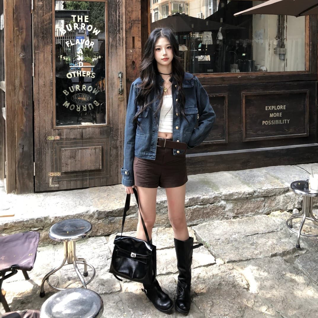 6 월 苒 파란색 데님 재킷 봄 가을 워싱 루즈핏 작은 키 쇼트 스타일 중 고대 돈 바람 재킷 얇은 스타일 이미지 4