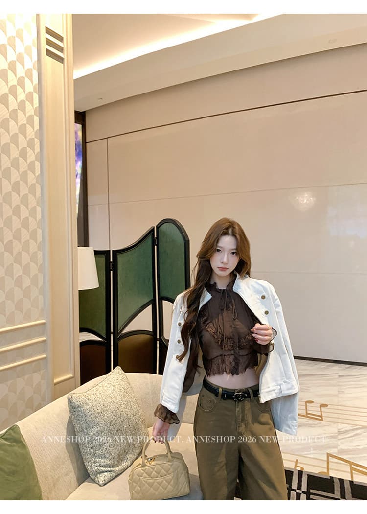 anneshop 레트로 나폴레옹 스탠드 칼라 워크웨어 쇼트 스타일 여성 코트 레트로 긍정적 인 어깨 재킷 맨위 상세 이미지 21
