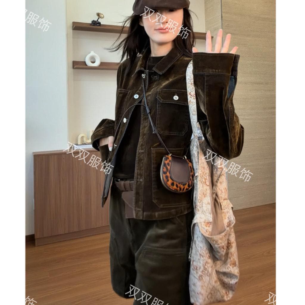ssouhan 레트로 보 주님 ins 식물 플러시 유럽 상품 데님 재킷 새로운 2026 재킷 작은 대중 디자인 상세 이미지 9