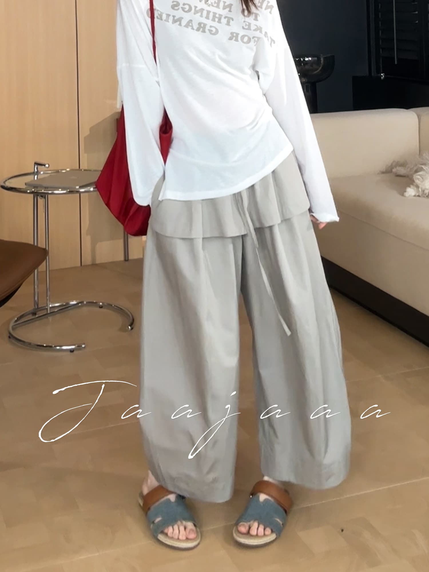 jaajaaa 치자 나무 꽃 청 비 도시 느슨함 센스 패션 방귀 커튼 풍선 바지 다용도 캐주얼 공기 바지 상세 이미지 14