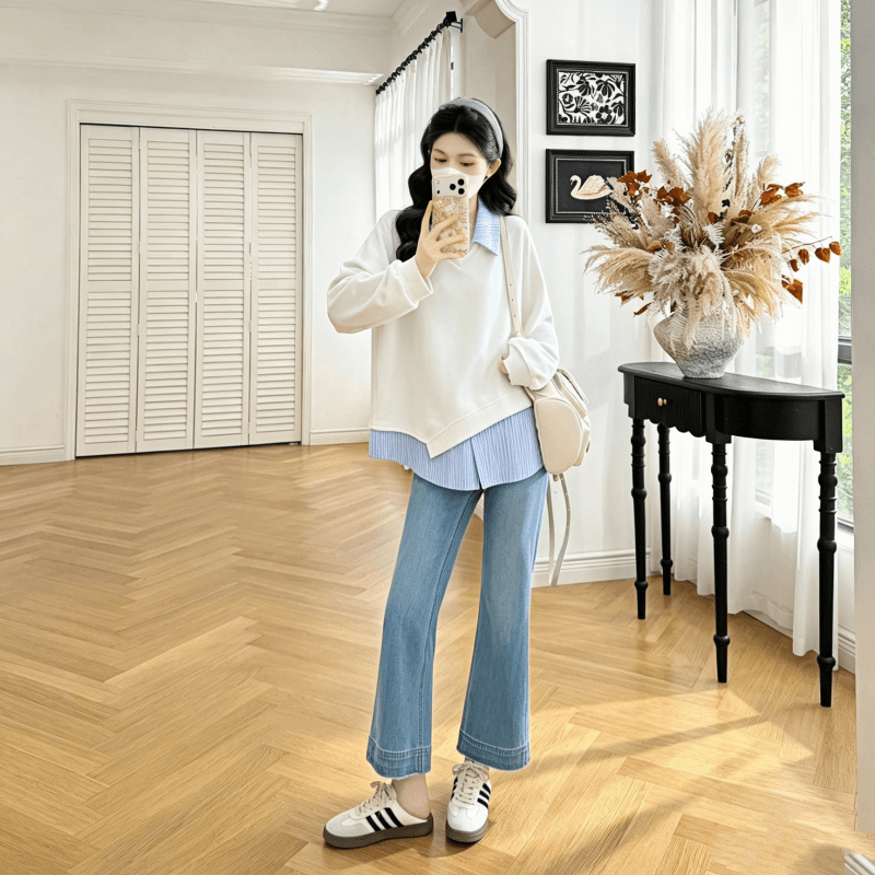 2026 임산부 긴팔 후드티 가짜 2 피스 슈트 상세 이미지 4