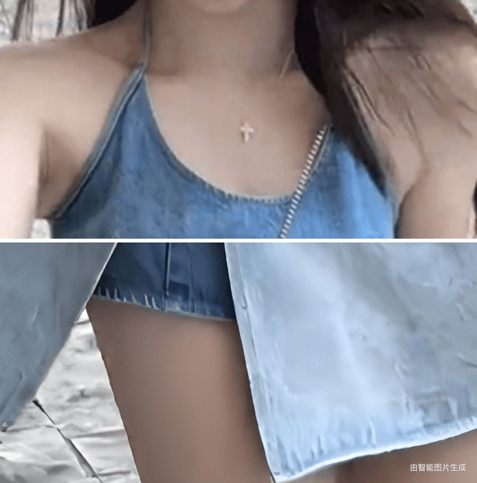 핫걸 바람 데님 여성 드레스 2025 년 여름 새로운 라운드 넥 행침 목 단색 패치워크 트임 타이트 스커트 트렌디 상세 이미지 6